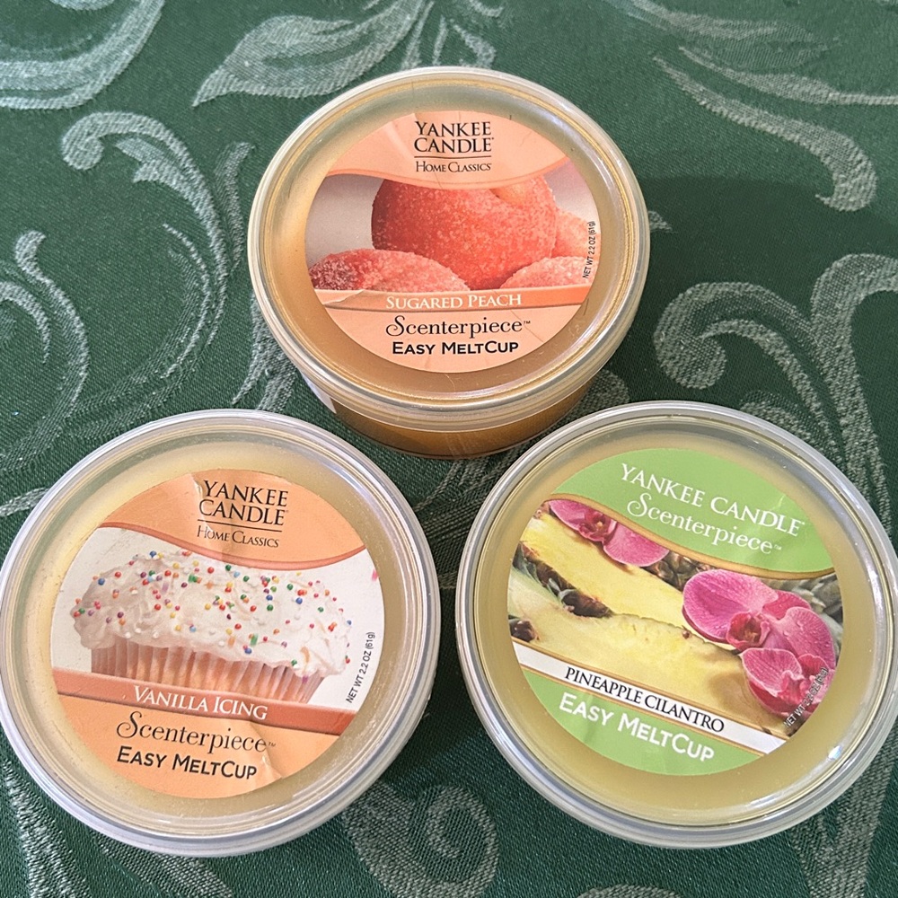 Lot of 3 NEW Yankee Candle Easy Melt Cups sugared peach pineapple & Vanilla